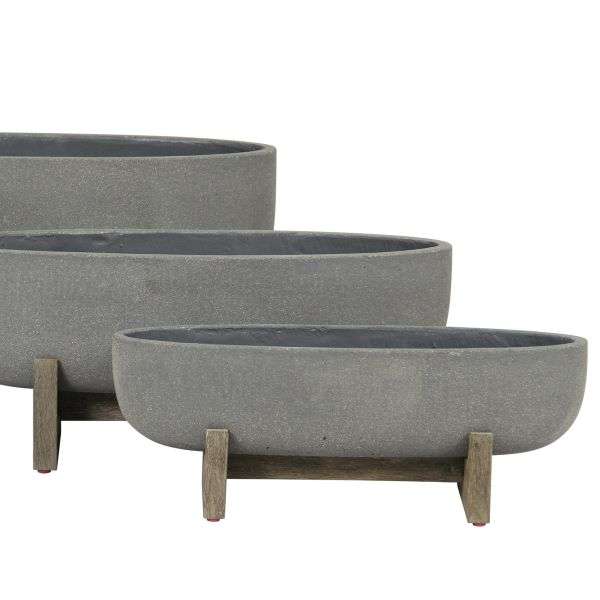 LARGE GREY OVAL PLANTERS WITH WOOD LEGS Thumbnail