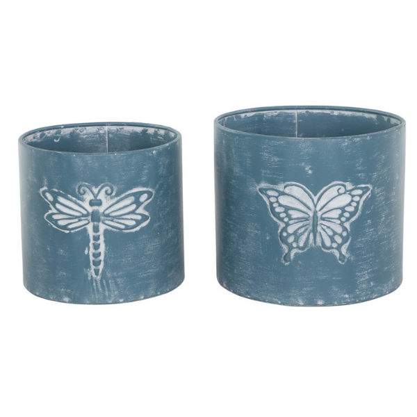 BUTTERFLY & DRAGONFLY BLUE METAL PLANTERS Thumbnail