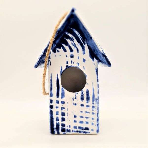 CERAMIC BLUE & WHITE BIRD HOUSE Thumbnail