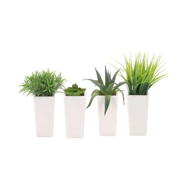 ASSORTED FAUX PLANTS IN WHITE POT Thumbnail