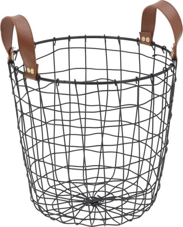 WIRE BASKET WITH LEATHER HANDLES Thumbnail