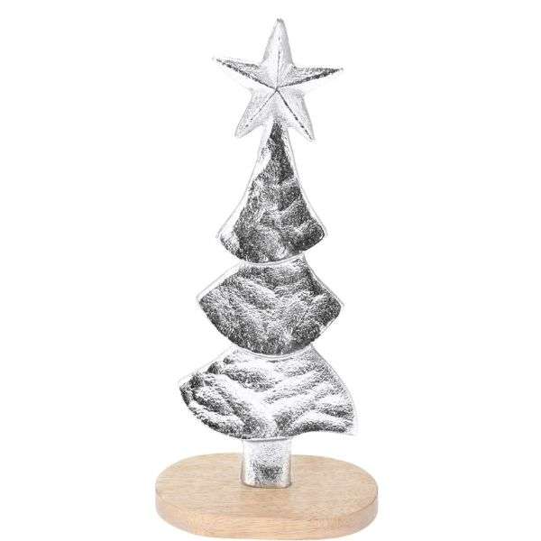 SILVER TREE ON WOOD STAND  Thumbnail