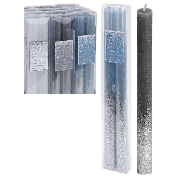 SILVER GLITTER TAPER CANDLES 10IN Thumbnail