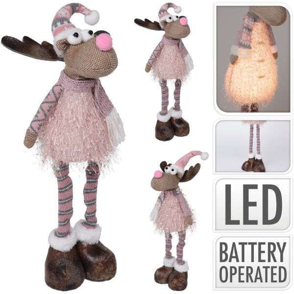 STANDING REINDEER PINK & GREY WITH LIGHT 7.5IN Thumbnail