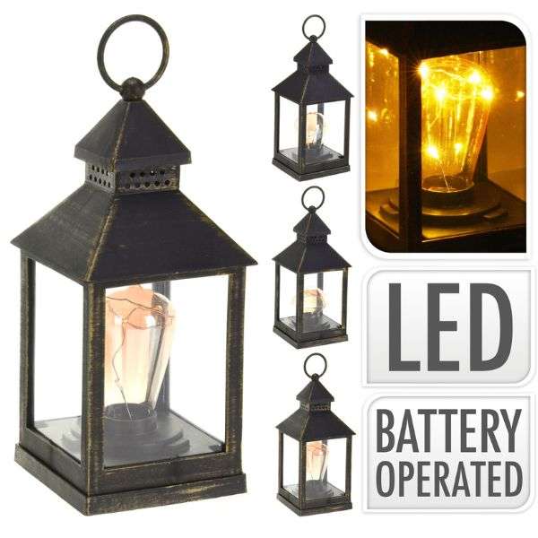 TABLETOP LANTERN WITH ANTIQUE BULBS 9.5IN Thumbnail