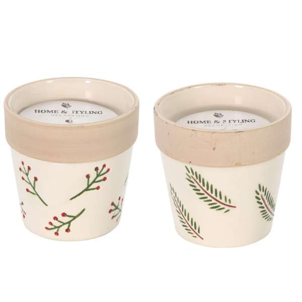 CANDLE WITH HOLLY OR FERN DECORATION 2.5IN(KM) Thumbnail