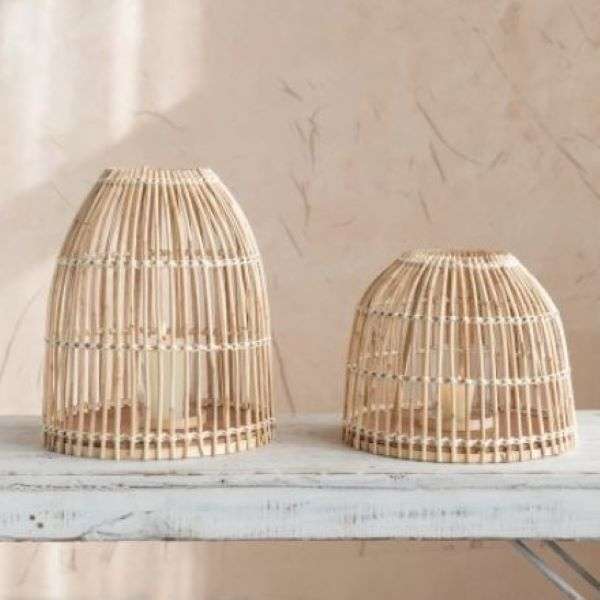 BAMBOO LANTERN WITH GLASS CANDLE HOLDER Thumbnail