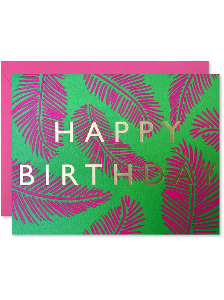 HAPPY BIRTHDAY PINK/GREEN PALMS CARD Thumbnail