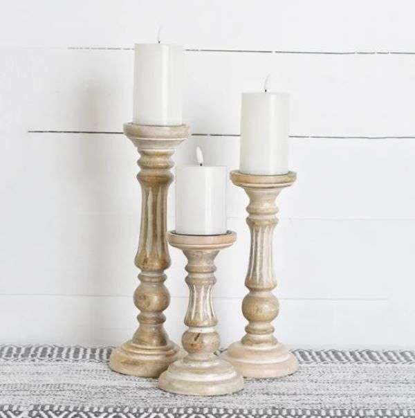 CARVED WOOD CANDLE HOLDER SET/3 Thumbnail