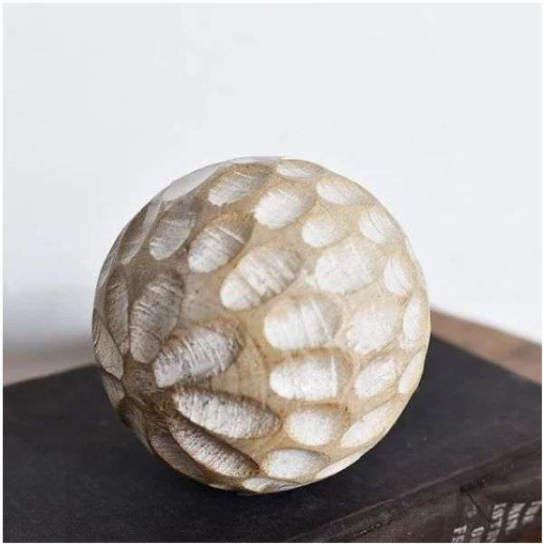 CARVED WOOD BALL BLEACHED Thumbnail