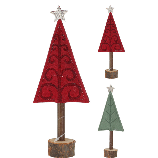 FELT TREE ON WOOD BASE- RED/GREEN COLLECTION (KM) Thumbnail
