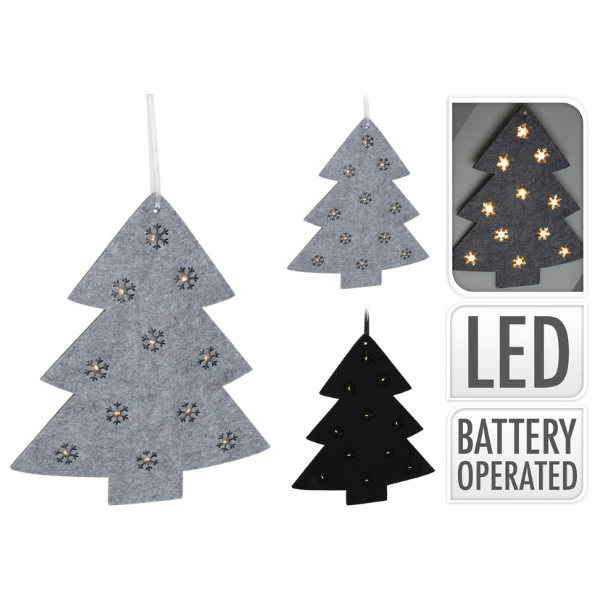 FELT TREE HANGING-BLACK/GREY WITH LIGHTS 14.5IN (KM) Thumbnail