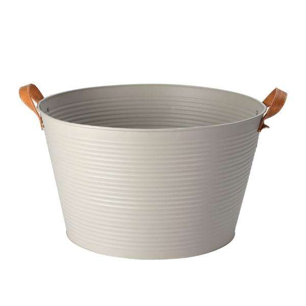 METAL BUCKET WITH LEATHER HANDLES Thumbnail