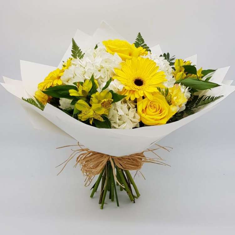 PAPER WRAPPED HAND TIED BOUQUET - YELLOW Thumbnail