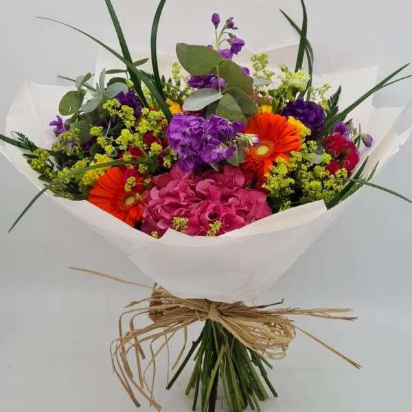 PAPER WRAPPED HAND TIED BOUQUET-BRIGHT MULTI COLOR Thumbnail