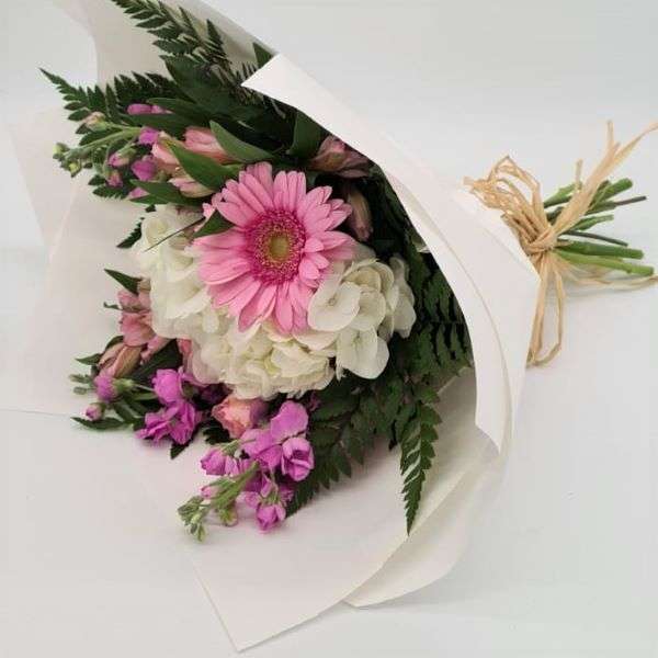 PAPER WRAPPED HAND TIED BOUQUET-PINK Thumbnail