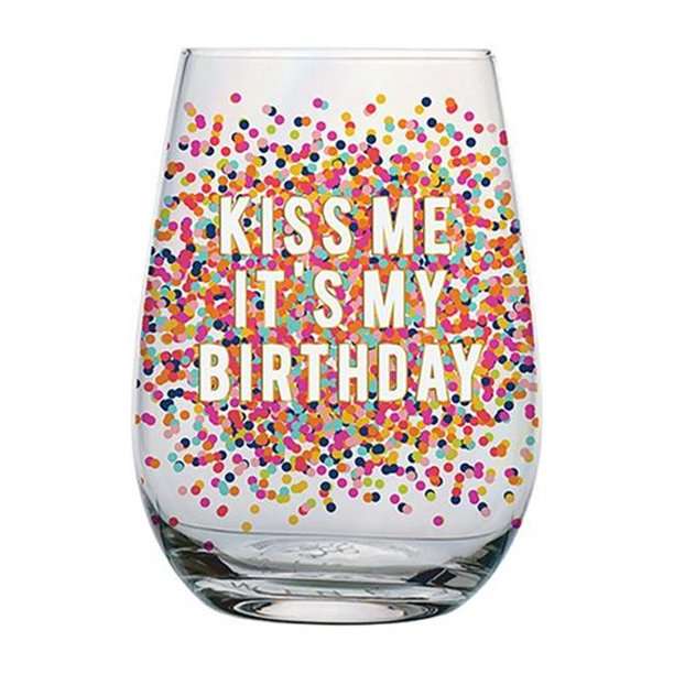 KISS ME IT'S MY BIRTHDAY STEMLESS WINE GLASS Thumbnail