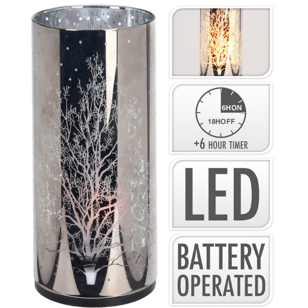 SILVER GLASS CYLINDER LED 6IN (KM) Thumbnail