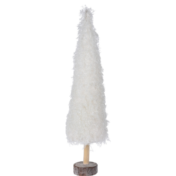 WHITE FLUFFY CHRISTMAS TREE ON WOOD 14IN (KM) Thumbnail